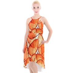Orange High-low Halter Chiffon Dress  by nate14shop