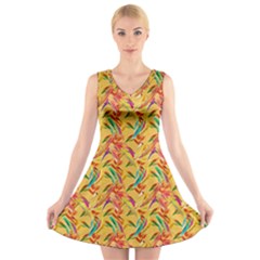 Pattern V-neck Sleeveless Dress by nate14shop