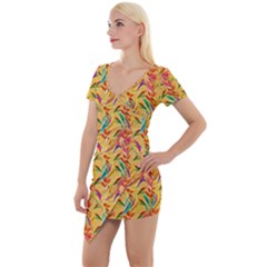 Pattern Short Sleeve Asymmetric Mini Dress by nate14shop