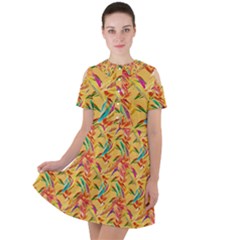 Pattern Short Sleeve Shoulder Cut Out Dress  by nate14shop