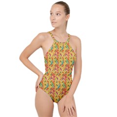 Pattern High Neck One Piece Swimsuit by nate14shop