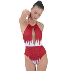 Merry Cristmas,royalty Plunge Cut Halter Swimsuit by nate14shop