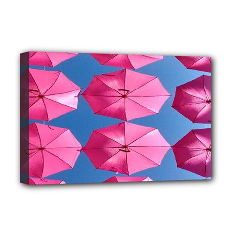 Pink Umbrella Deluxe Canvas 18  X 12  (stretched) by nate14shop