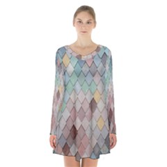 Tiles-shapes Long Sleeve Velvet V-neck Dress by nate14shop