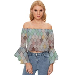 Tiles-shapes Off Shoulder Flutter Bell Sleeve Top by nate14shop