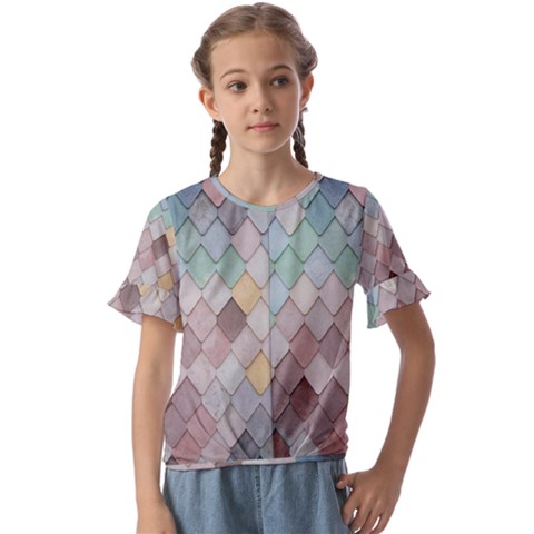 Tiles-shapes Kids  Cuff Sleeve Scrunch Bottom Tee by nate14shop
