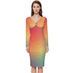 Colorful Rainbow Long Sleeve V-neck Bodycon Dress  by artworkshop