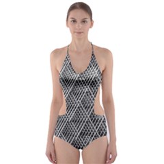 Grid Wire Mesh Stainless Rods Metal Cut-out One Piece Swimsuit by artworkshop