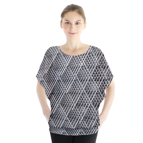 Grid Wire Mesh Stainless Rods Metal Batwing Chiffon Blouse by artworkshop