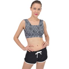 Grid Wire Mesh Stainless Rods Metal V-back Sports Bra by artworkshop