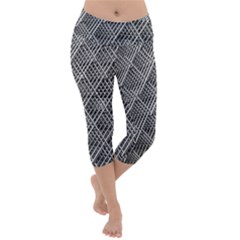 Grid Wire Mesh Stainless Rods Metal Lightweight Velour Capri Yoga Leggings by artworkshop