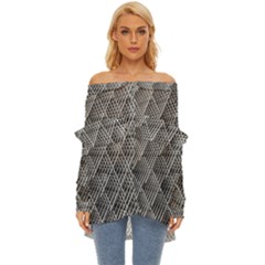 Grid Wire Mesh Stainless Rods Metal Off Shoulder Chiffon Pocket Shirt by artworkshop