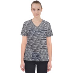 Grid Wire Mesh Stainless Rods Metal Women s V-neck Scrub Top by artworkshop