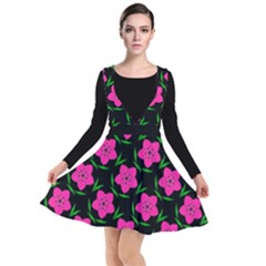 Pink Flowers Black  Plunge Pinafore Dress by FunDressesShop