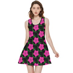 Pink Flowers Black  Inside Out Reversible Sleeveless Dress by FunDressesShop