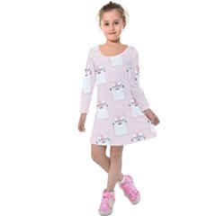 Fluffy Cat Pets Kids  Long Sleeve Velvet Dress by artworkshop