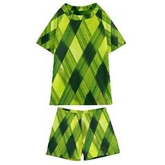 Leaves Grass Woven Kids  Swim Tee And Shorts Set by artworkshop