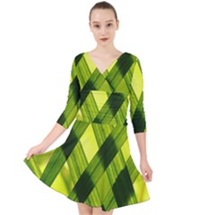 Leaves Grass Woven Quarter Sleeve Front Wrap Dress by artworkshop