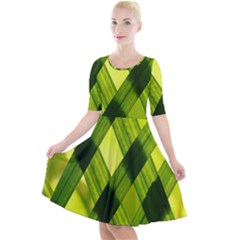 Leaves Grass Woven Quarter Sleeve A-line Dress by artworkshop