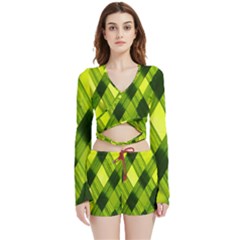 Leaves Grass Woven Velvet Wrap Crop Top And Shorts Set by artworkshop