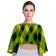 Leaves Grass Woven Tie Back Butterfly Sleeve Chiffon Top by artworkshop