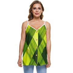 Leaves Grass Woven Casual Spaghetti Strap Chiffon Top by artworkshop