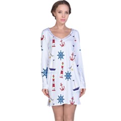 Lighthouse Sail Boat Seagull Long Sleeve Nightdress by artworkshop