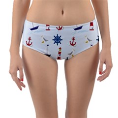 Lighthouse Sail Boat Seagull Reversible Mid-waist Bikini Bottoms by artworkshop