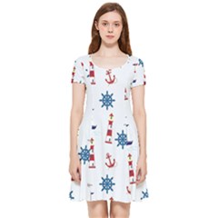 Lighthouse Sail Boat Seagull Inside Out Cap Sleeve Dress by artworkshop