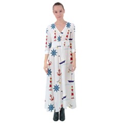 Lighthouse Sail Boat Seagull Button Up Maxi Dress by artworkshop