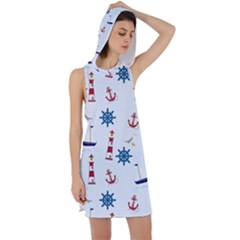 Lighthouse Sail Boat Seagull Racer Back Hoodie Dress by artworkshop