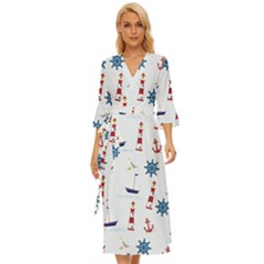 Lighthouse Sail Boat Seagull Midsummer Wrap Dress