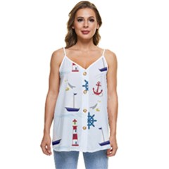 Lighthouse Sail Boat Seagull Casual Spaghetti Strap Chiffon Top by artworkshop