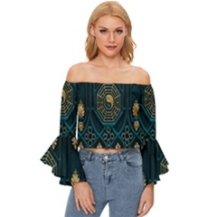 Abstract 001 Off Shoulder Flutter Bell Sleeve Top