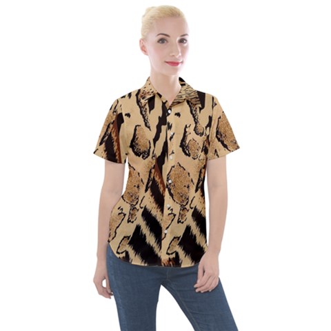 Animal-pattern-design-print-texture Women s Short Sleeve Pocket Shirt by nate14shop