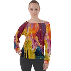 Art-color Off Shoulder Long Sleeve Velour Top by nate14shop