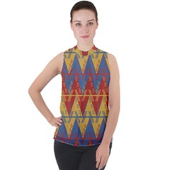 Aztec Mock Neck Chiffon Sleeveless Top