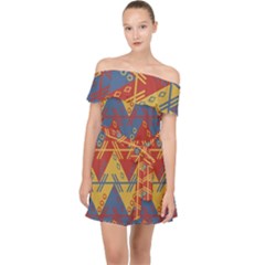 Aztec Off Shoulder Chiffon Dress