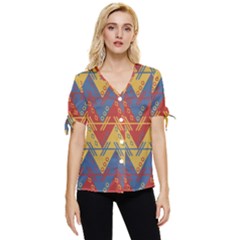 Aztec Bow Sleeve Button Up Top