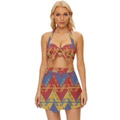 Aztec Vintage Style Bikini Top and Skirt Set 