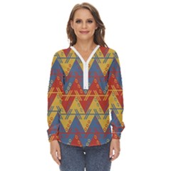 Aztec Zip Up Long Sleeve Blouse