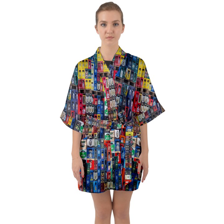 Beverages Half Sleeve Satin Kimono 