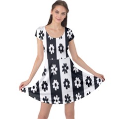 Black-and-white-flower-pattern-by-zebra-stripes-seamless-floral-for-printing-wall-textile-free-vecto Cap Sleeve Dress by nate14shop