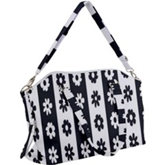 Black-and-white-flower-pattern-by-zebra-stripes-seamless-floral-for-printing-wall-textile-free-vecto Canvas Crossbody Bag by nate14shop