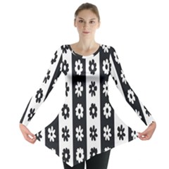 Black-and-white-flower-pattern-by-zebra-stripes-seamless-floral-for-printing-wall-textile-free-vecto Long Sleeve Tunic  by nate14shop