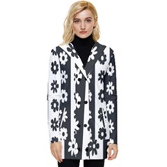 Black-and-white-flower-pattern-by-zebra-stripes-seamless-floral-for-printing-wall-textile-free-vecto Button Up Hooded Coat  by nate14shop
