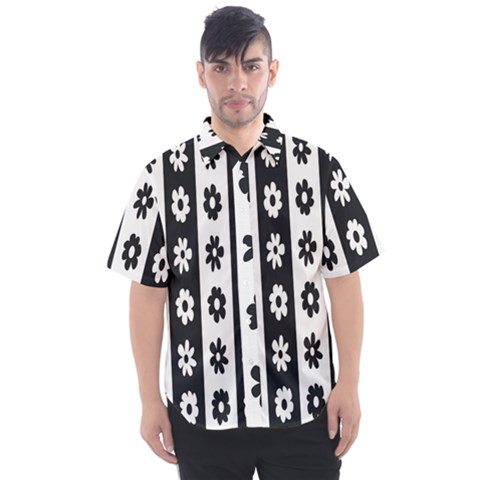 Black-and-white-flower-pattern-by-zebra-stripes-seamless-floral-for-printing-wall-textile-free-vecto Men s Short Sleeve Shirt by nate14shop