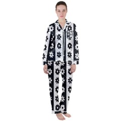 Black-and-white-flower-pattern-by-zebra-stripes-seamless-floral-for-printing-wall-textile-free-vecto Satin Long Sleeve Pajamas Set by nate14shop