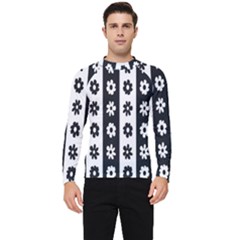 Black-and-white-flower-pattern-by-zebra-stripes-seamless-floral-for-printing-wall-textile-free-vecto Men s Long Sleeve Rash Guard