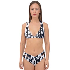 Black-and-white-flower-pattern-by-zebra-stripes-seamless-floral-for-printing-wall-textile-free-vecto Double Strap Halter Bikini Set by nate14shop